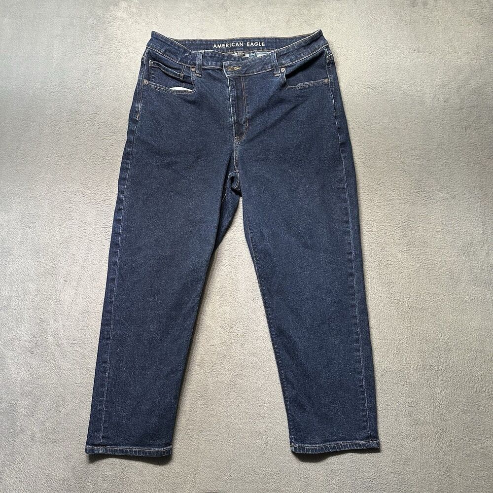 American Eagle Mom Jean Womens 12 X-Short Dark Wash High Rise Stretch Blue EUC